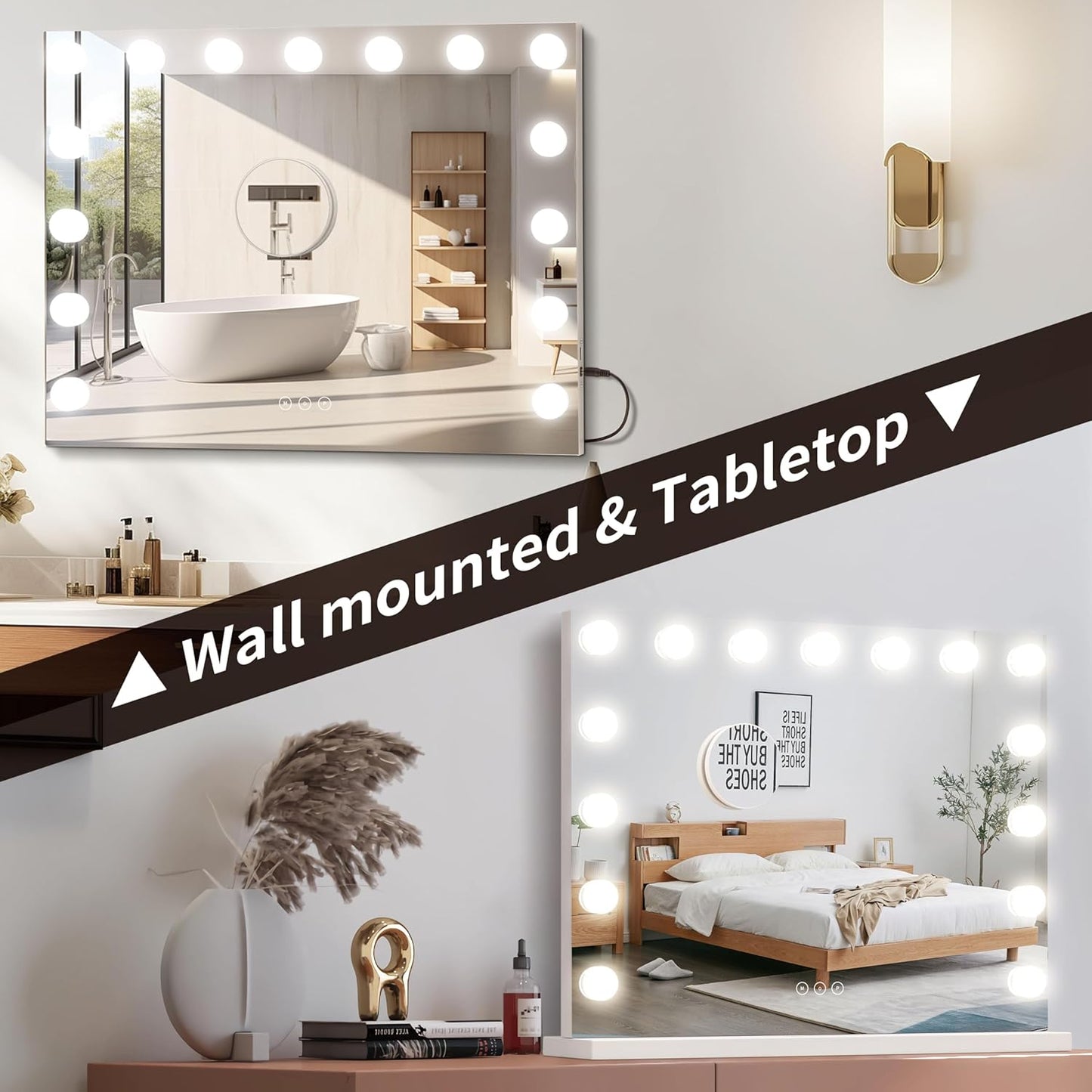 Illuminated Cosmetic Mirror with 15 Dimmable LED Bulbs, 3 Colour Lighting Modes, USB Charging Port, Touch Control, Sturdy Metal Frame, 57 X 45 Cm