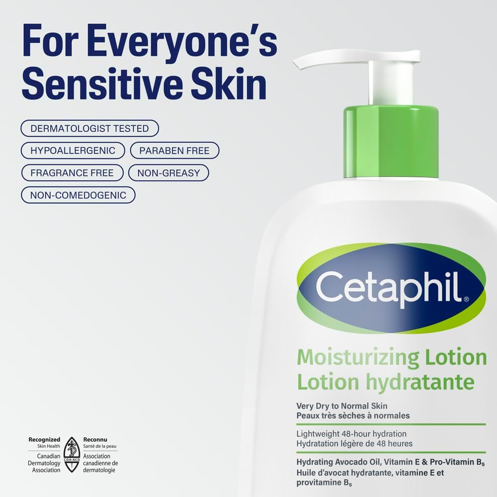 Moisturizing Lotion, Hydrating Body Lotion & Moisturizer for Sensitive & All Skin Types, Fragrance Free, Hypoallergenic, Non-Comedogenic, Dermatologist Recommended, 473 Ml