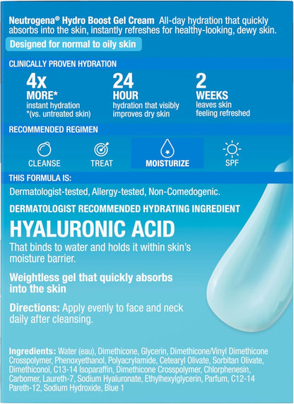 Hydro Boost Gel Cream Face Moisturizer - Oil-Free Facial Cream with Hyaluronic Acid for Dry Skin - Lightweight, Non-Comedogenic Daily Hydrating Formula, 47Ml